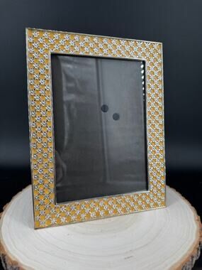 Elegance Silver Plated Zinc 5x7 Picture Frame Yellow Enamel Floral Lattice